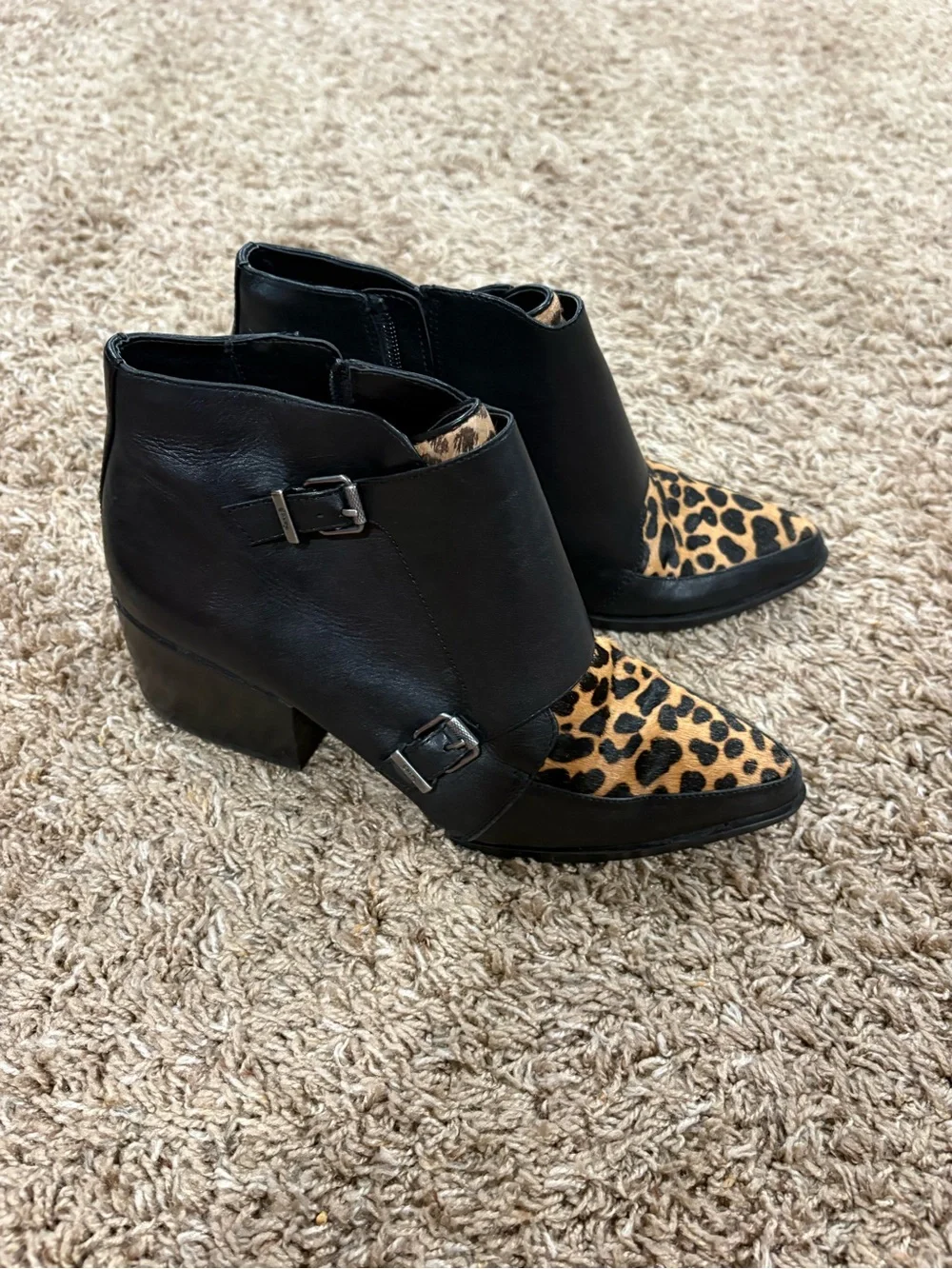 Circus by Sam Edelman Leather Reese  Black Animal Print Booties